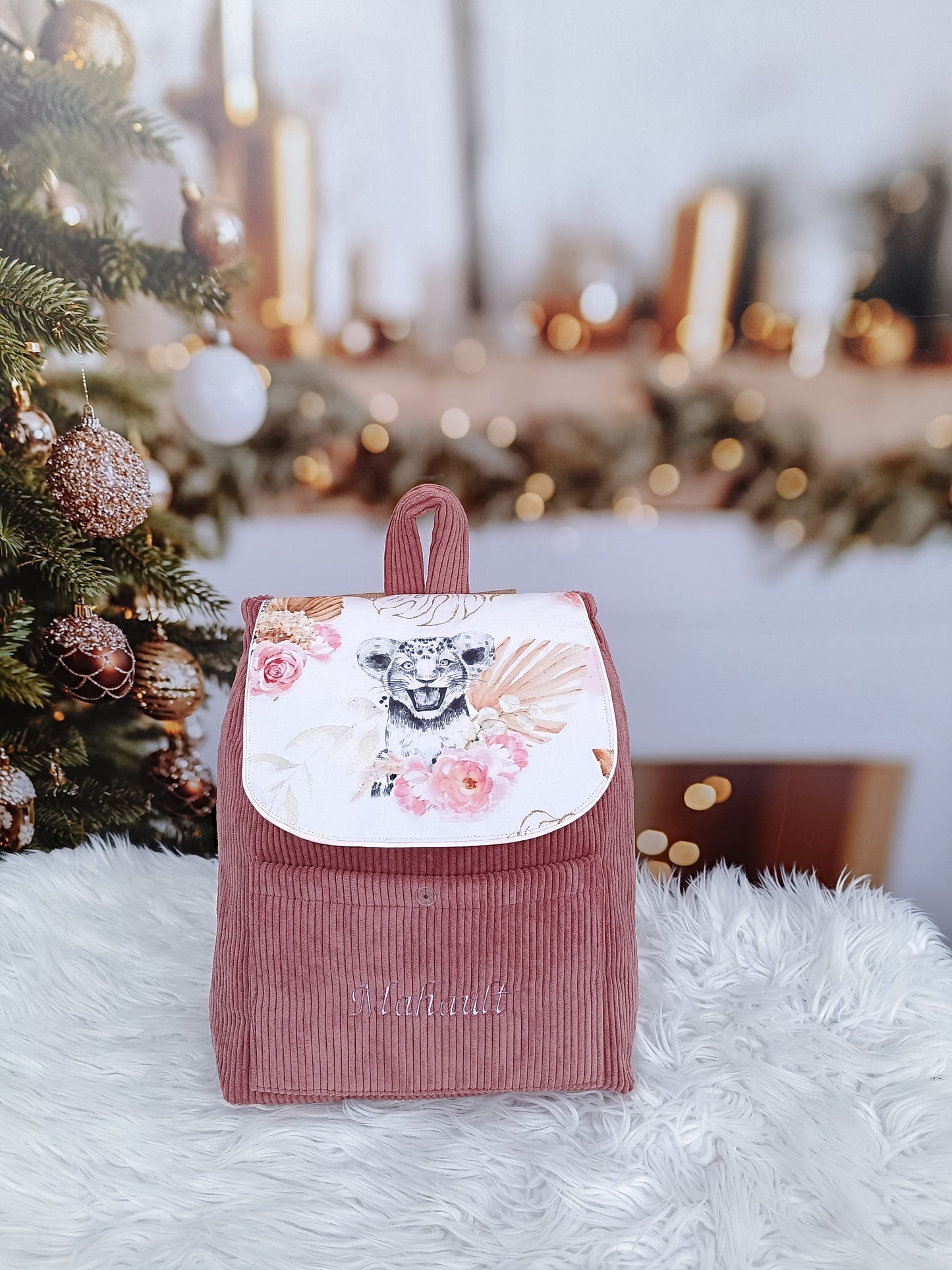 Sac velours baby safari vieux rose