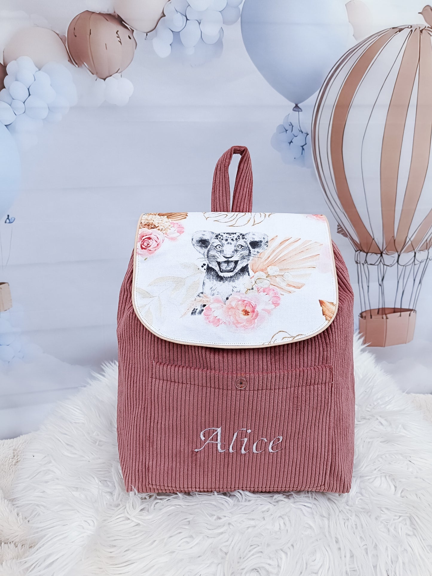 Sac velours baby safari vieux rose