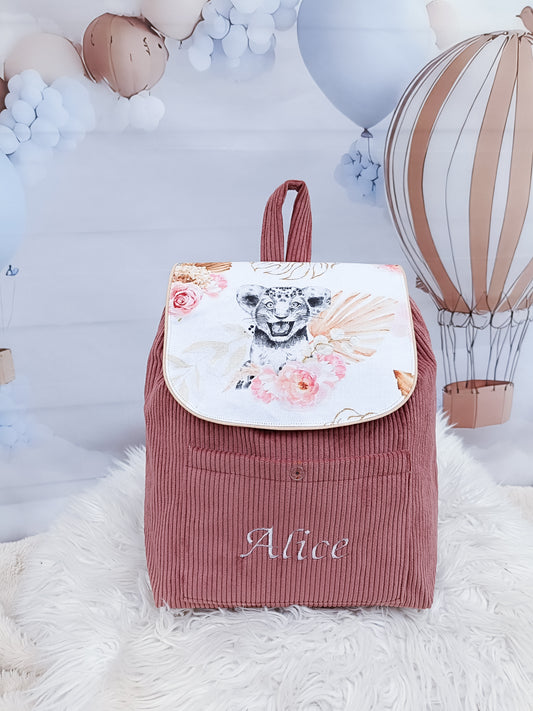 Sac  velours  baby safari vieux rose